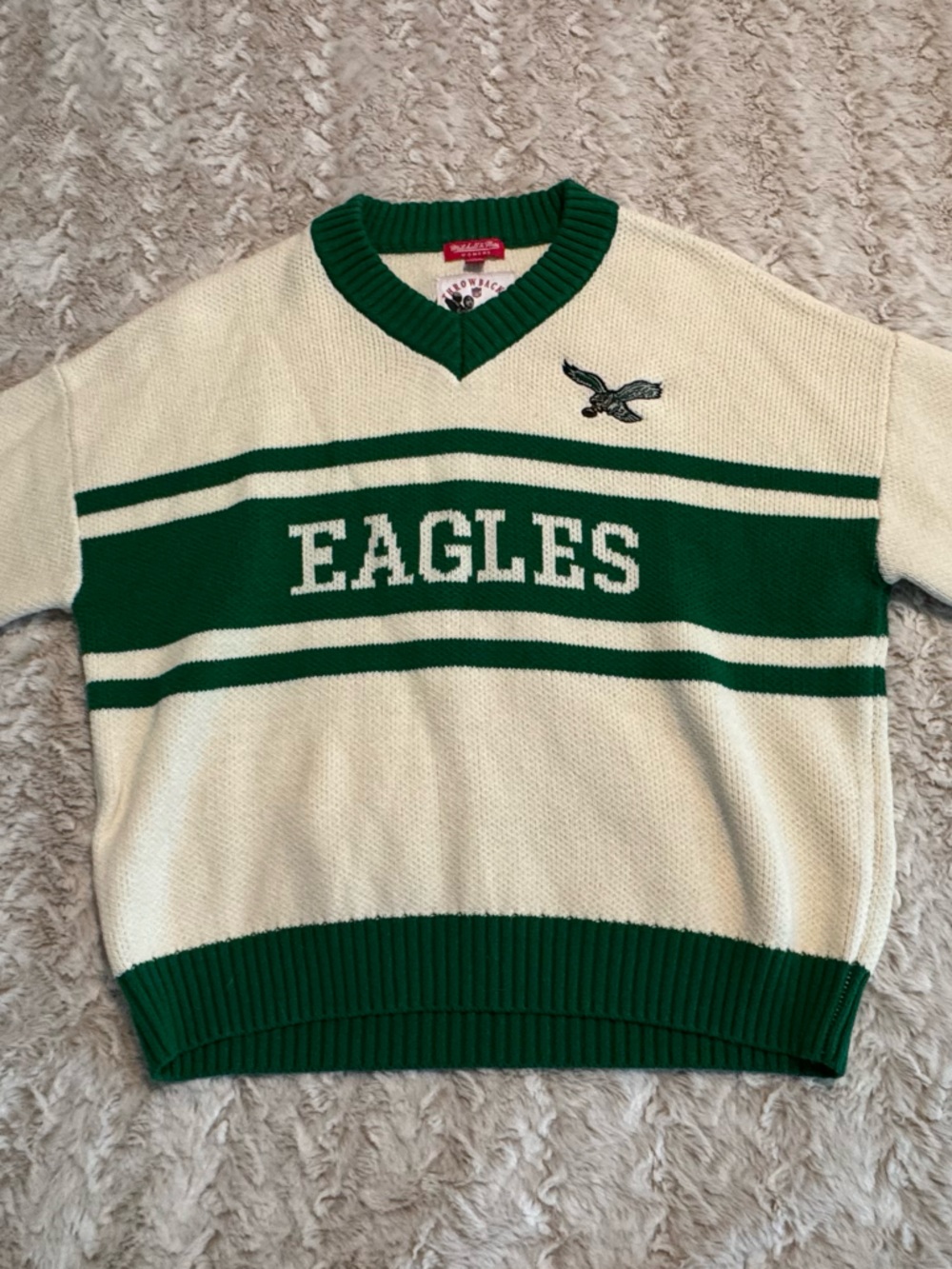 Mitchell & Ness Cream and Green NFL Philadelphia Eagles Women's Medium Sweater